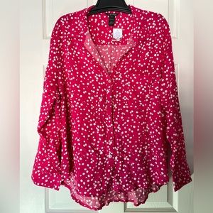 Millenium Polka Dots Hi- Lo Long Sleeves Blouse- 2x